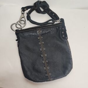Lucky Brand Vintage Black Soft Leather Crossbody Saddlebag. Minimalist Goth